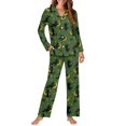 thumbnail image 2 of Garronmavis Green Witch 2 Piece Pajama Set Halloween Long Sleeve Button-Down Sleepwear Soft Top and Pants Cozy Loungewear Nightwear PJ Outfit for Fall Winter, 2 of 7