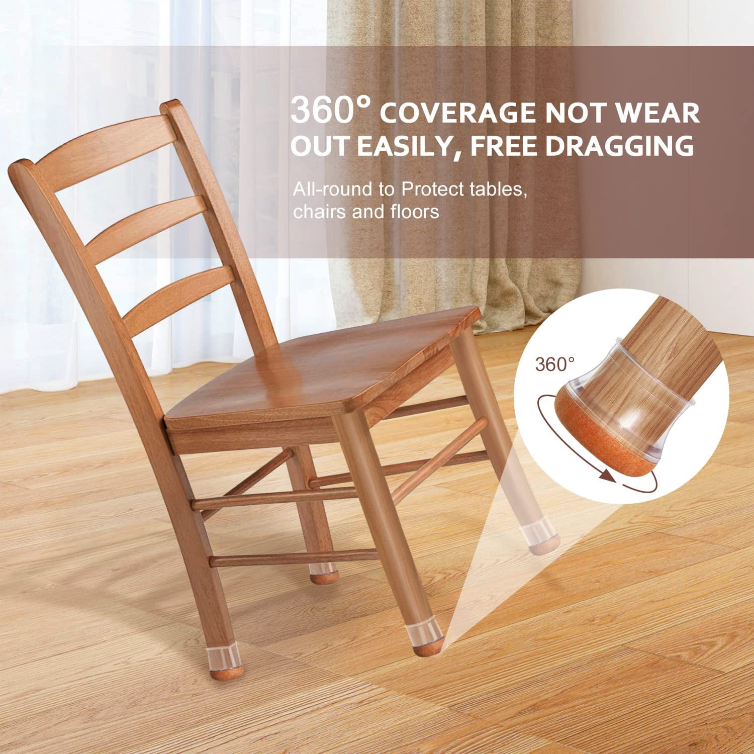 Kocwell Chair Leg Floor Protectors for Hardwood Floors with Felt Pads Covers to Protect Wood Furniture Leg Feet Cup Silicone Caps 32pcs Furniture Pads No Noise (Clear 0.76"-1.18")