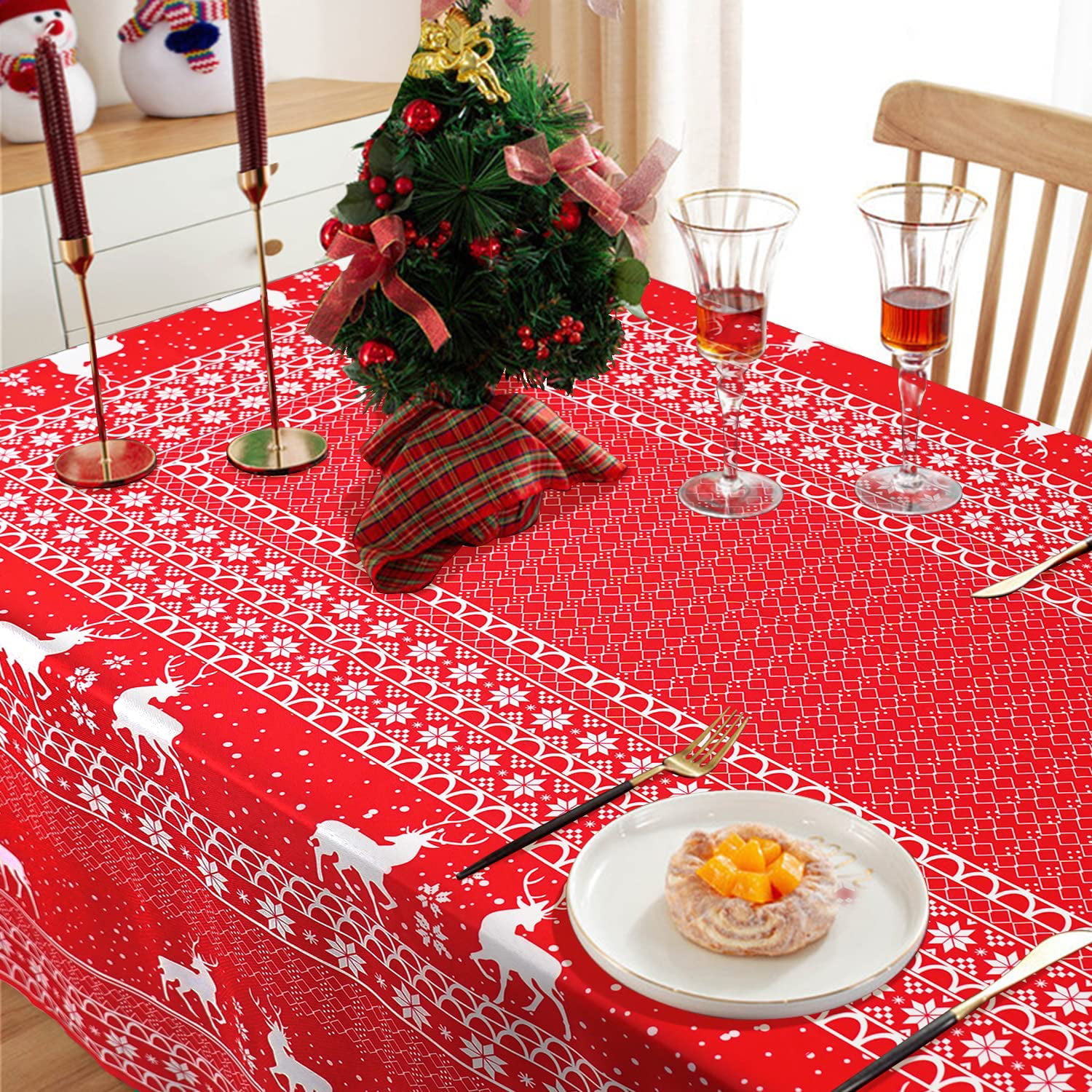 KLL Christmas Plaid Printed Lace Round Table Cloth 60 Diameter Table Cover  for Picnic, Dinning, Home Decor, Table, Party