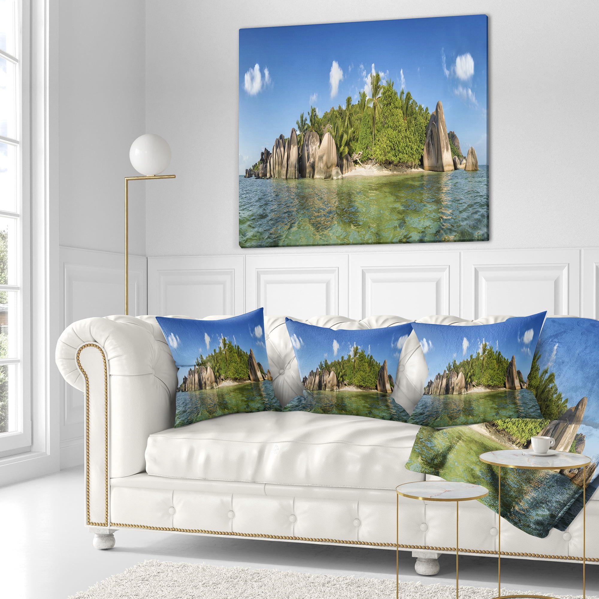 Designart Anse Lazio Beach Seychelles Panorama - Seashore Throw Pillow - 16x16