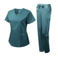 thumbnail image 2 of Dagacci Medical Uniform Women's Scrub Set Natural Stretch Y-Neck Stitch Tape Top and Pants (Caribbean, Medium), 2 of 4