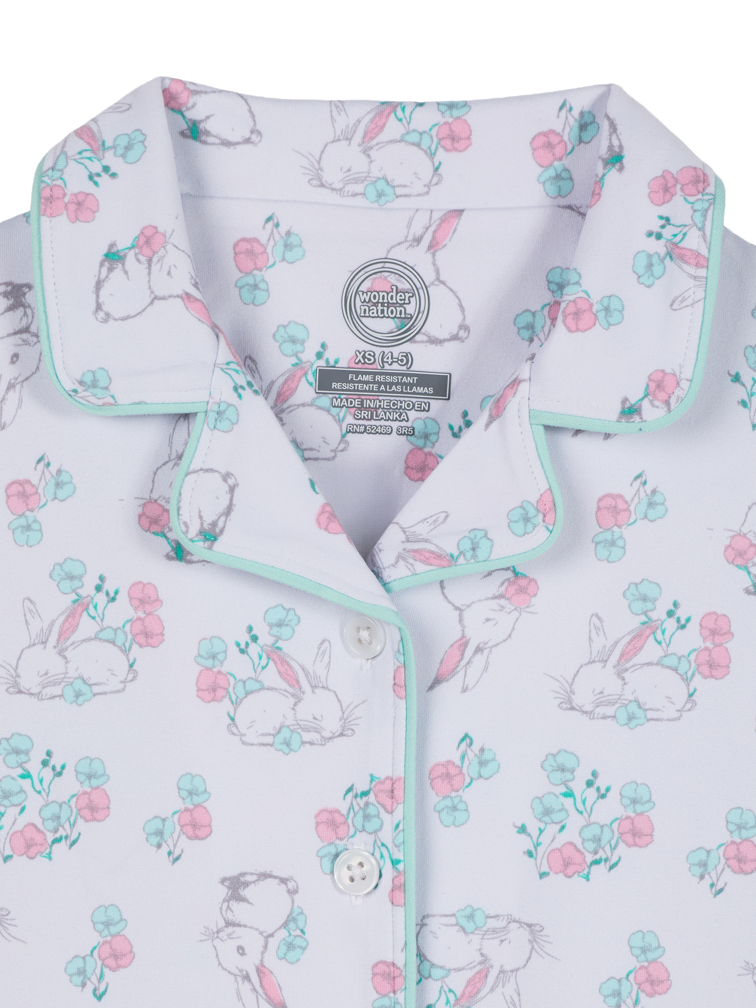 Wonder Nation Girls Short Sleeve Button Front Pajama Top and Pants Set with Eyemask, 3-Piece, Sizes 4-18