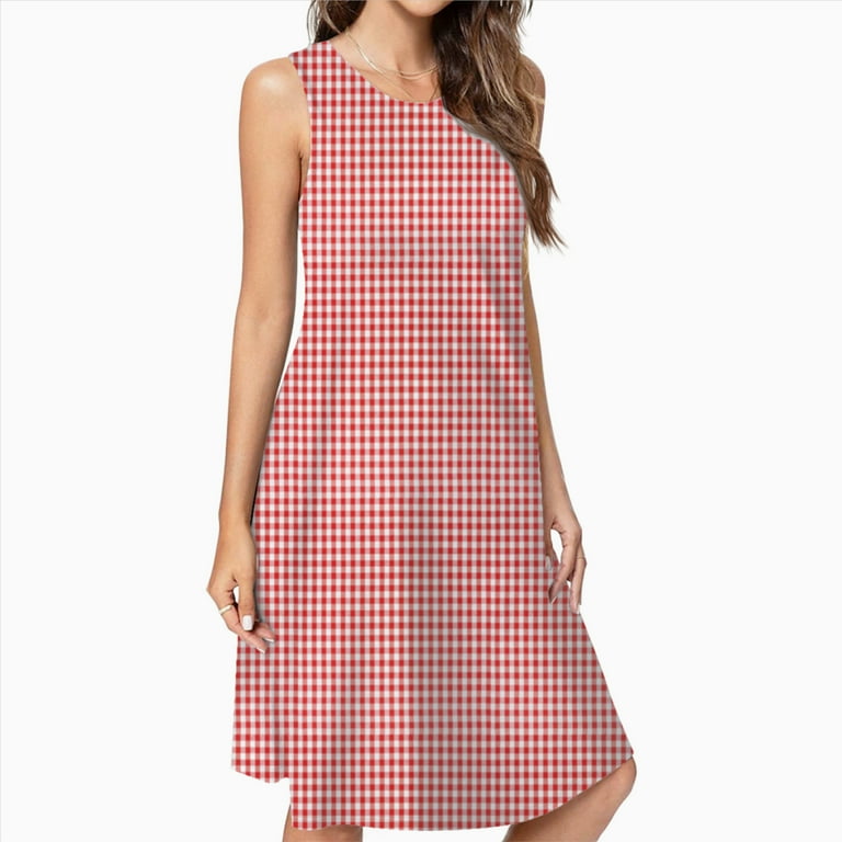 Red Gingham Check Dress Elegant Party Dresses Evening Dresses Women Dress  Sleeveless Dress Ladies Dresses - Walmart.com