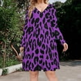 thumbnail image 2 of Purple And Black Cheetah Print Long Sleeve Dresses For Women Vintage Elegant Party Dress Oversized V-neck Dress S-8XL, 2 of 7