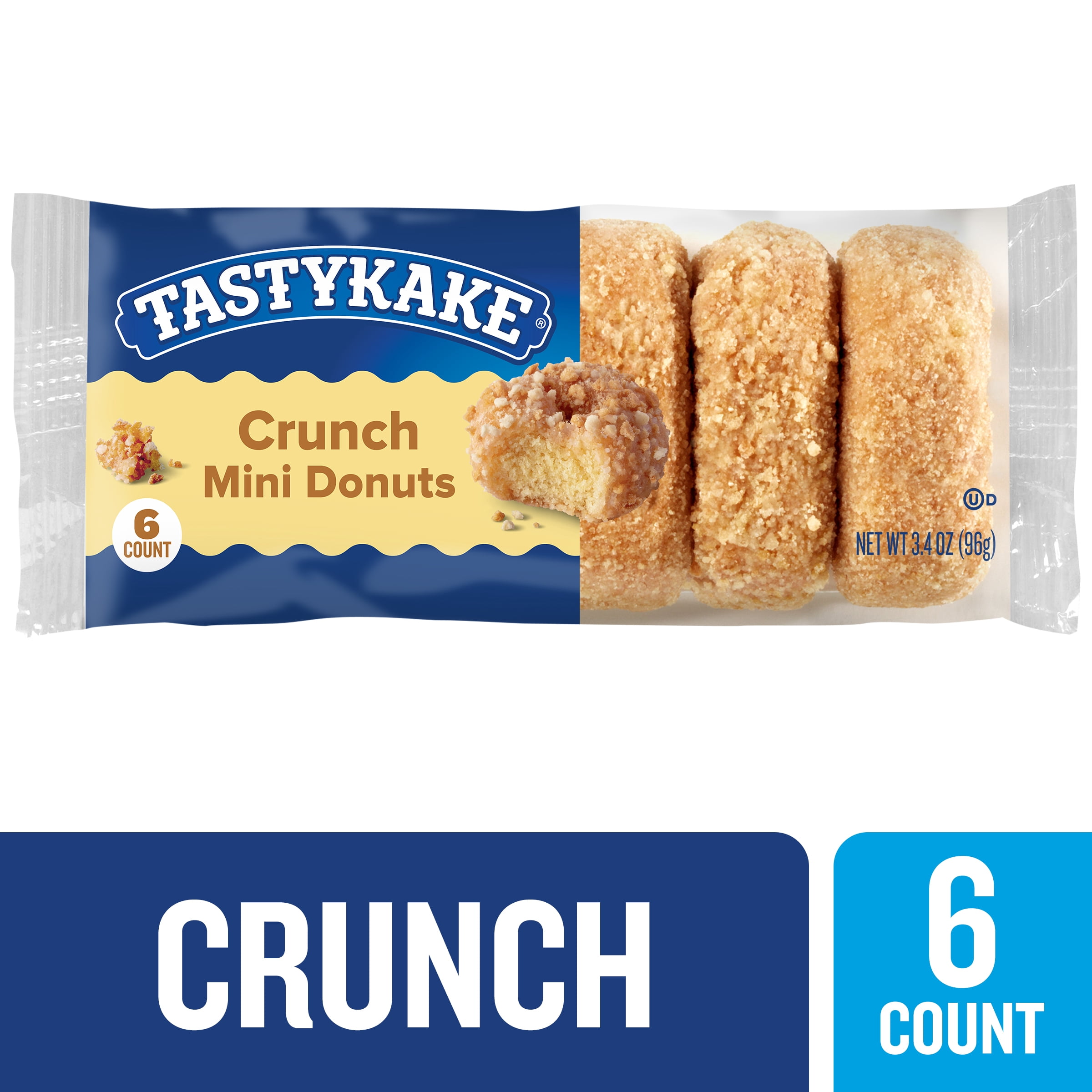 (3 pack) Tastykake Crunch Mini Donuts, 6 Portable Coconut Crunch Topped Donuts