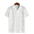 thumbnail image 5 of VSSSJ Men's Floral Lace Shirt Short Sleeve Hollow Out Sheer See Through Beach Shirt Casual Button Down Summer Hawaiian Shirts White M, 5 of 8