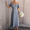 thumbnail image 2 of Summer 2024 SMihono Women's Off Shoulder Ruffle Sleeve Satin Silk Maxi Dress Casual Loose Party Dresses Light Blue 6, 2 of 9