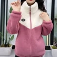 thumbnail image 5 of Joernso Women's Fuzzy Fleece Jacket Zip Up Stand Collar Sherpa Coat Fall Winter Color Block Warm Outerwear with Pockets, 5 of 8