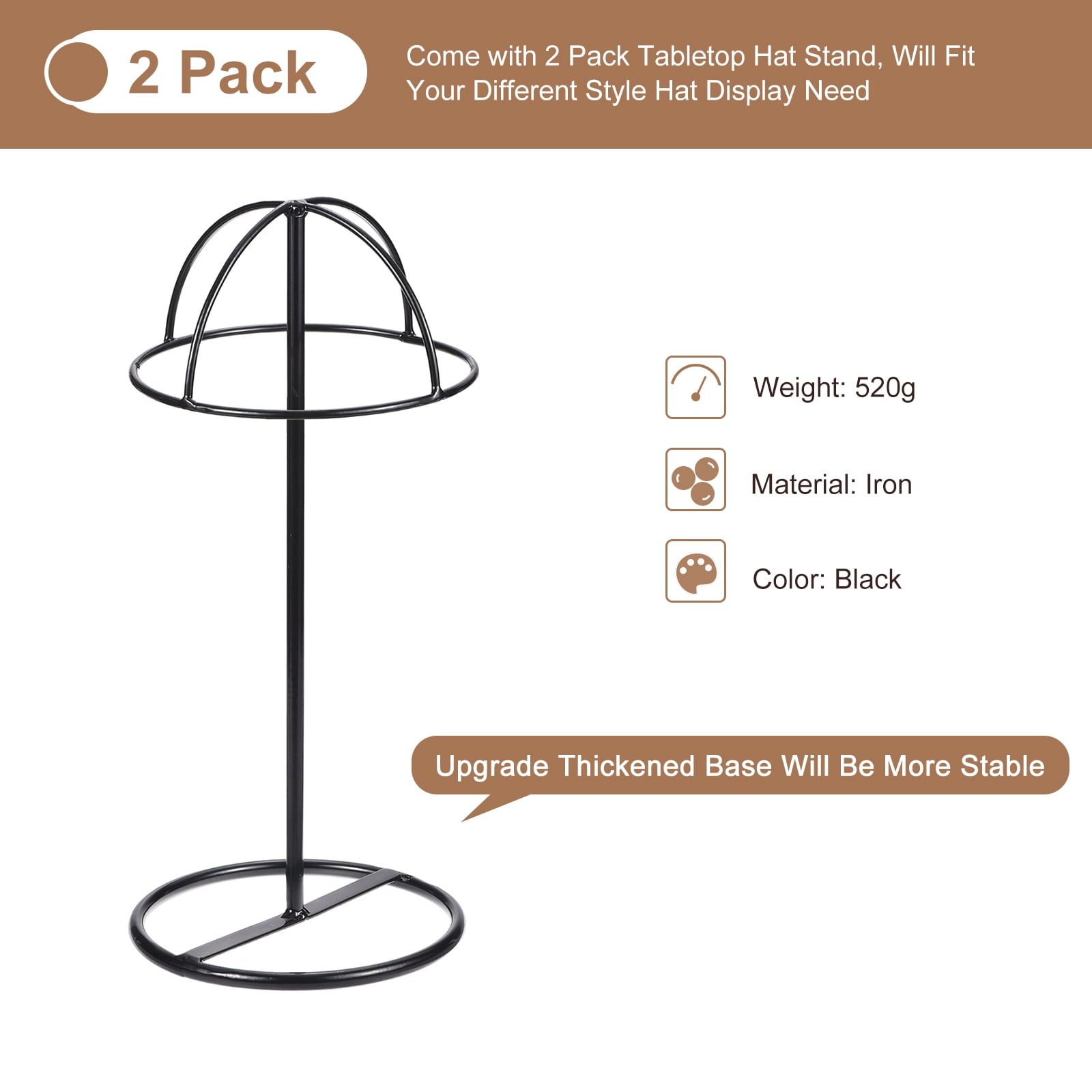 Unique Bargains Metal Hat Display Stand Holder Fedora 14.17" x 6.30" x 0.63" Black