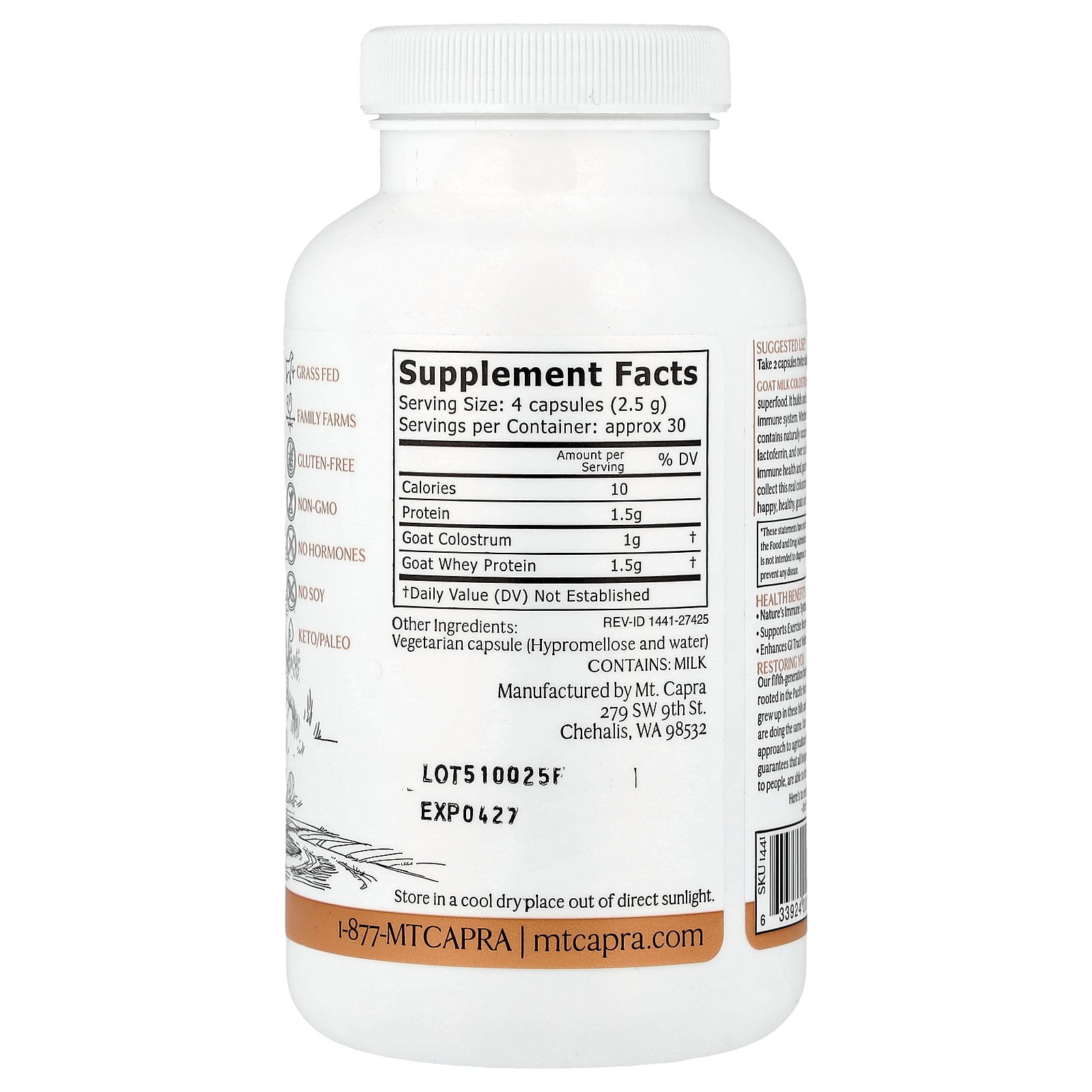 Mt. Capra Goat Colostrum, 120 Capsules