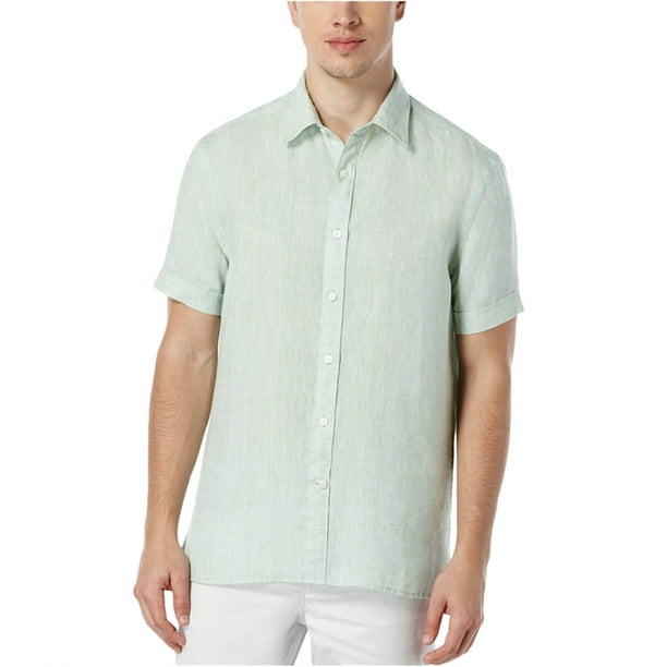 Perry Ellis Camisa con botones de cambray para hombre, verde