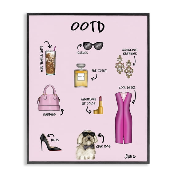 Stupell Industries Shabby Chic Feminine Glam Outfit of the Day Black Framed Giclee Art, 11 x 14, by Tara Boone