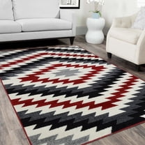 HR HANDCRAFT RUGS HR Southwestern Tribal Inspired Area Rug - Modern Faded Tribal Design - Red, Gray, Black, White - Contemporary Style 5 x 7