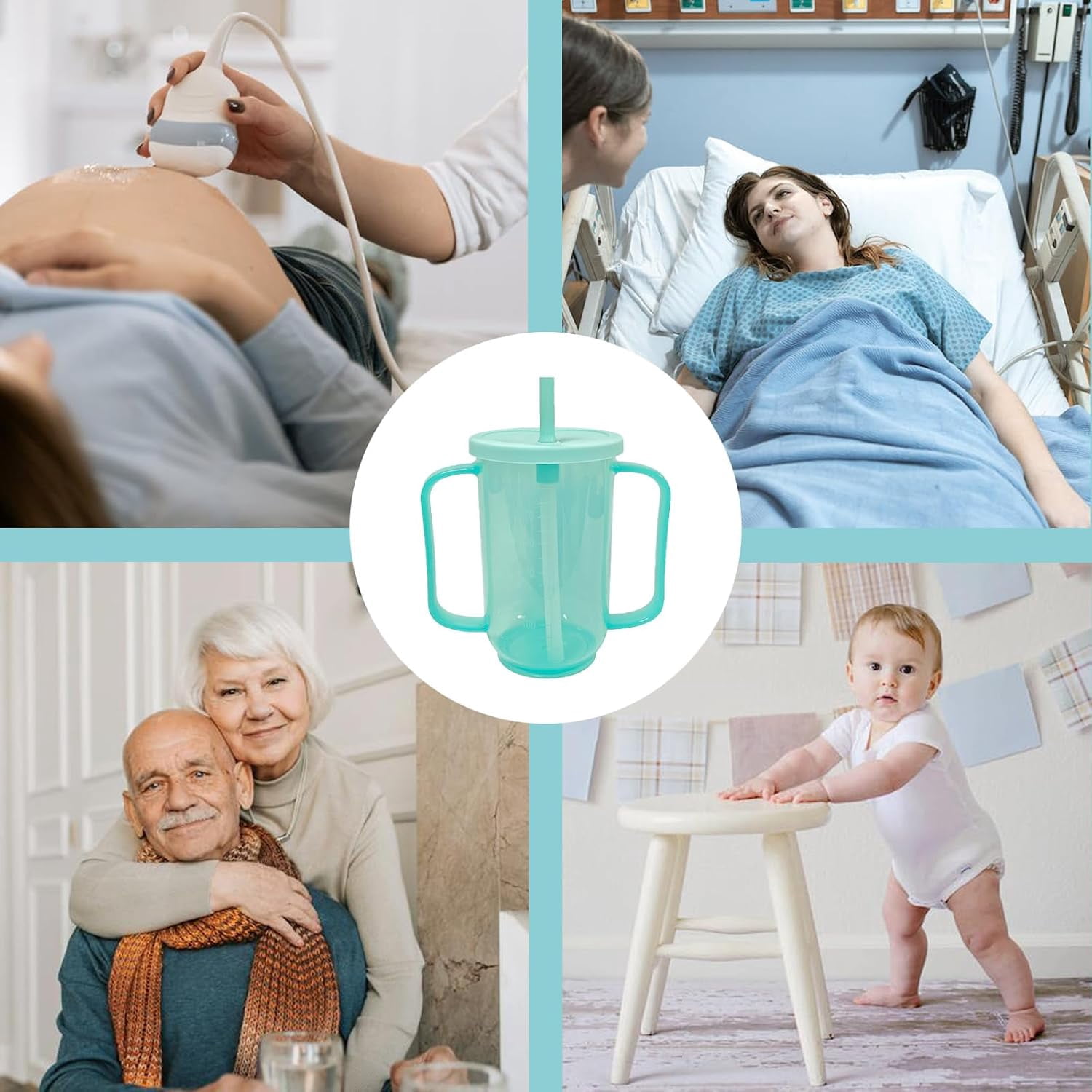 ABPETE 2 Pack Adult Sippy Cups for Elderly 12oz No Spill Cup for Adults Dysphagia Cups with 2 Handles Straw for Disabled Patients Limited Mobility