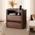 thumbnail image 2 of Satifur Fluted Wooden Nightstand with Charging Station, Mid-Century Modern 2-Drawer Bedside Table, End Table for Bedroom and Living Room, American Walnut, Set of 2, 2 of 8