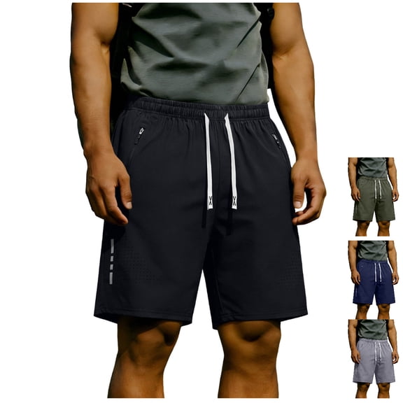 Afuyipoi Men's Athletic Training Shorts with Zipper Pockets, Quick Dry Performance Gym Shorts, Elastic Waist Summer Workout Shorts for Fitness and Jogging Black Size L