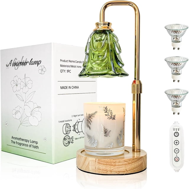 HITDLTSC Candle Warmer Lamp with Timer, Adjustable Height, 3 Replacement Bulbs (Green)