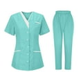 thumbnail image 2 of Lenago Scrubs Set for Women Nurses Button Up Tunic Uniform Set Clinic V Neck Solid Color Scrub Tops Soft Knit Protective Clothing with 3 Pockets S-XXXL Plus Size Available, 2 of 3