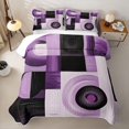 thumbnail image 2 of Castle Fairy Abstract Curved Circle Quilt King 3 Pieces,Geometric Square Block King Coverlet Set,Lavender Violet Black,1 Bedspread and 2 Pillowcases, 2 of 7