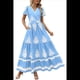 thumbnail image 1 of Vestido de Corta con Cuello en V, Estampado Floral, Bolsillos y Mangas Acampanadas en Azul M, 1 of 7