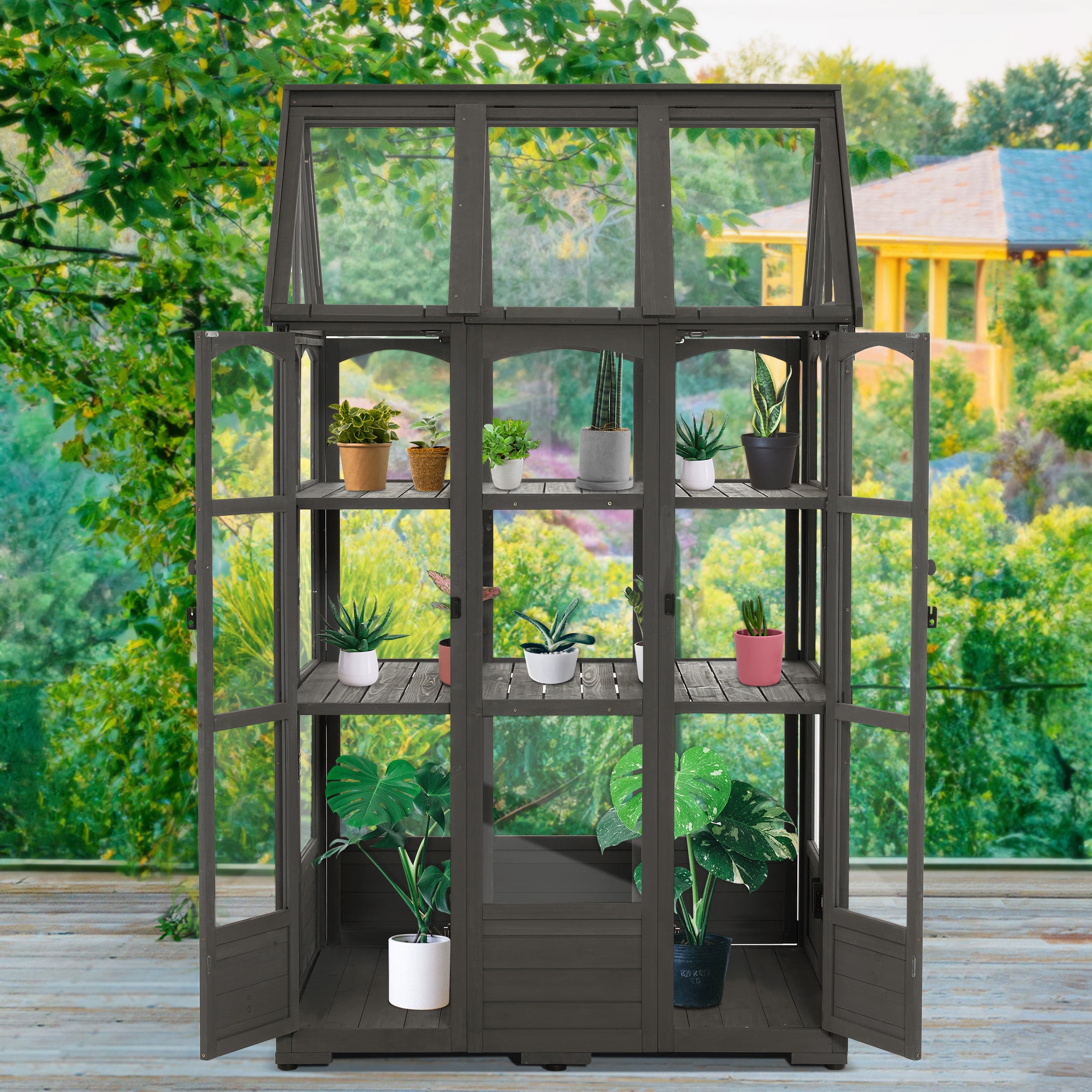 MCombo Wooden Greenhouse, Outdoor Greenhouse with Adjustable