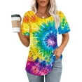 thumbnail image 2 of Womens Tie-Dye T Shirts Summer Fashion Tunic Tops for Leggings Colorful Round Neck Short Sleeve Tee, 2 of 7