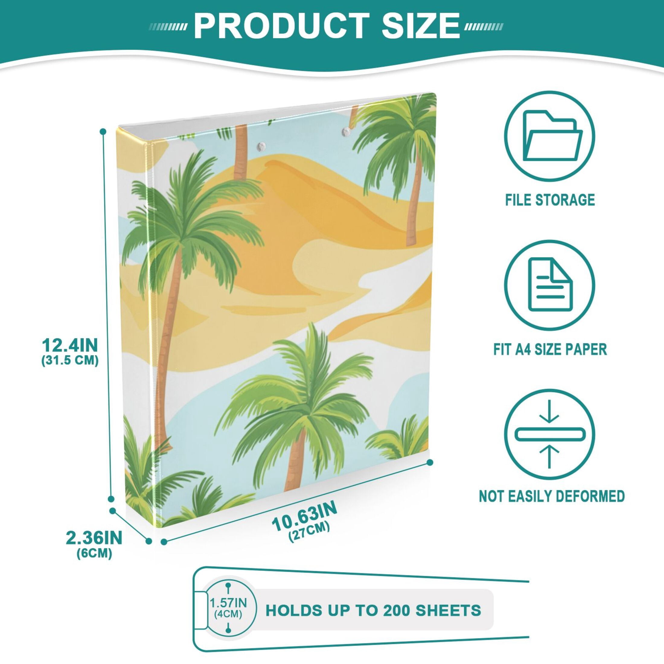 Palm Trees and Sand Dunes 3 Ring Binders 1.5 inch Hardcover File Folders with Interior Pockets A4 Size Organizer for School Office Hospital Set of 2