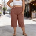thumbnail image 3 of Vynhevius Plus Size Capri Pants for Women, Casual Summer Smocked Elastic High Waist Loose Wide Leg Cropped Pants with Pockets, 3 of 7