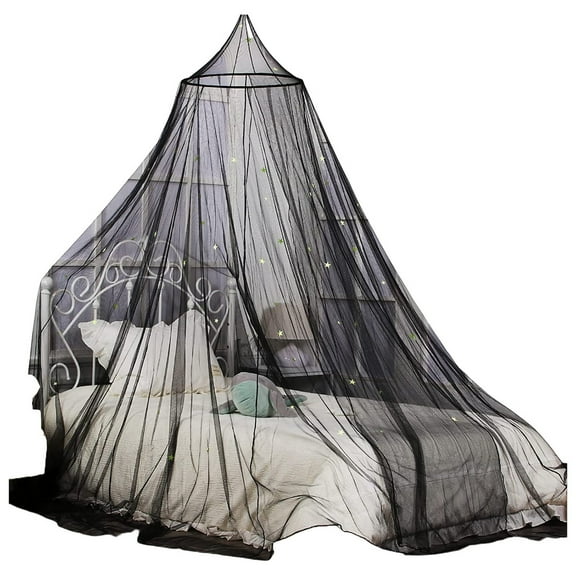 harmtty Dome Mosquito Net Easy Installation Fine Mesh Wear Resistant Stars Princess Canopy Fluorescent Bedcover Curtain for Home,Black