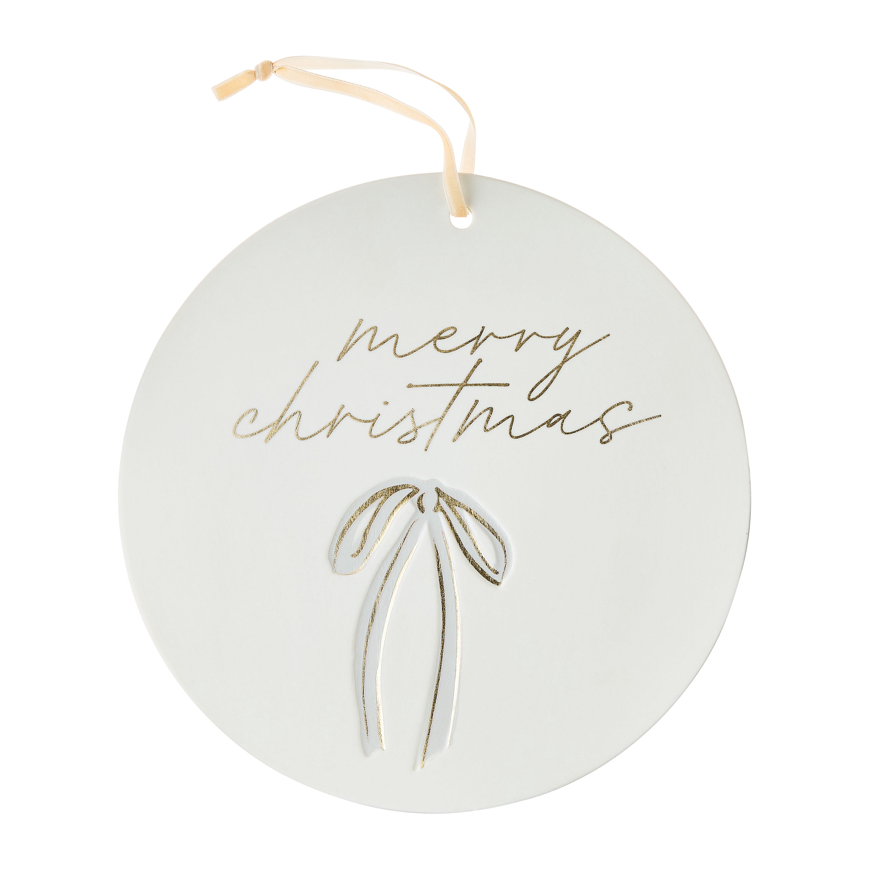 Stoneware Merry Christmas Hanging Decoration, White, 10", by My Texas House