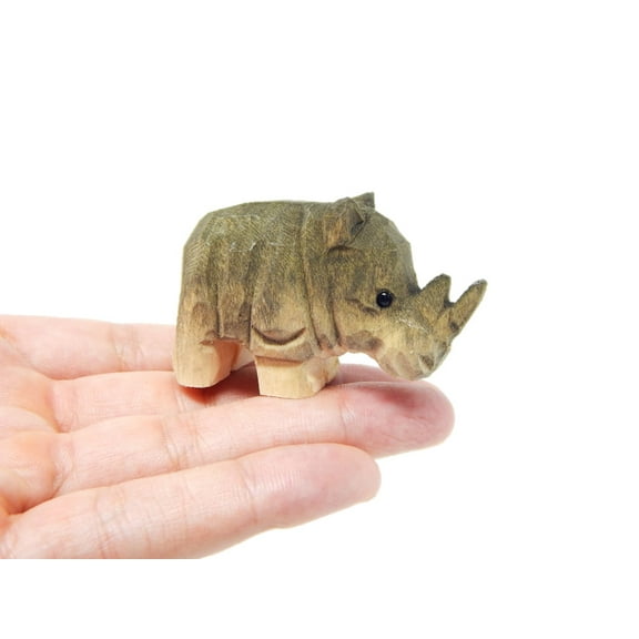 Rhino Figurine Art Statue Home Decoration Wooden Carving Miniature Small Animal Sculpture