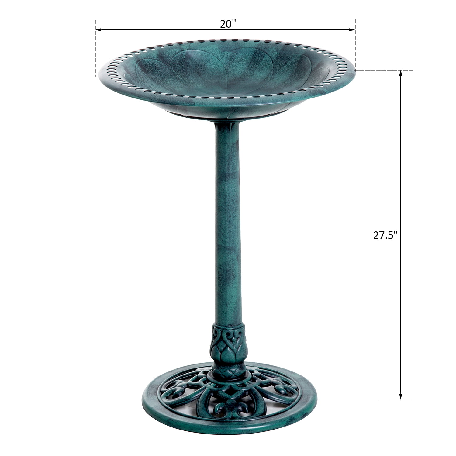 ZephyPaws  Polyresin Antique Outdoor Green Garden Bird Bath and Solar Powered Round Pond Fountain Combo Set,Green