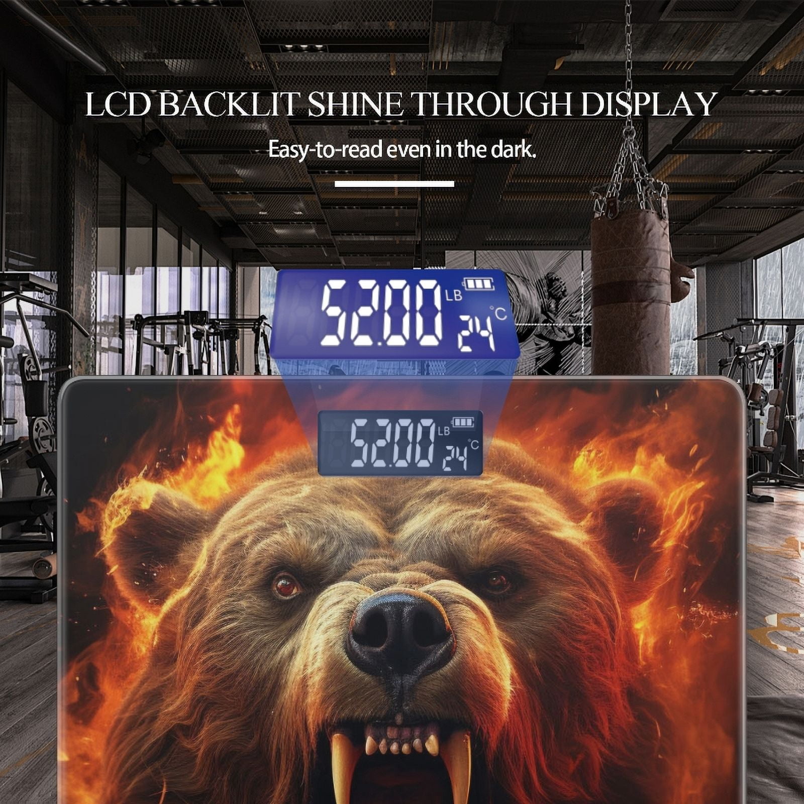 Bathroom Scale, Highly Accurate Digital Body Scale,Precisely Measures Weight up to 400 lbs-Angry Bear Head With Fire Coming Out Of Its Mouth