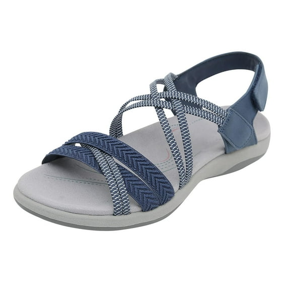 kamemir Sandals Summer Flat Sandals for Women Comfortable Casual Beach Shoes Ankle Strap Sandals Flip Flops(Blue,8.5)