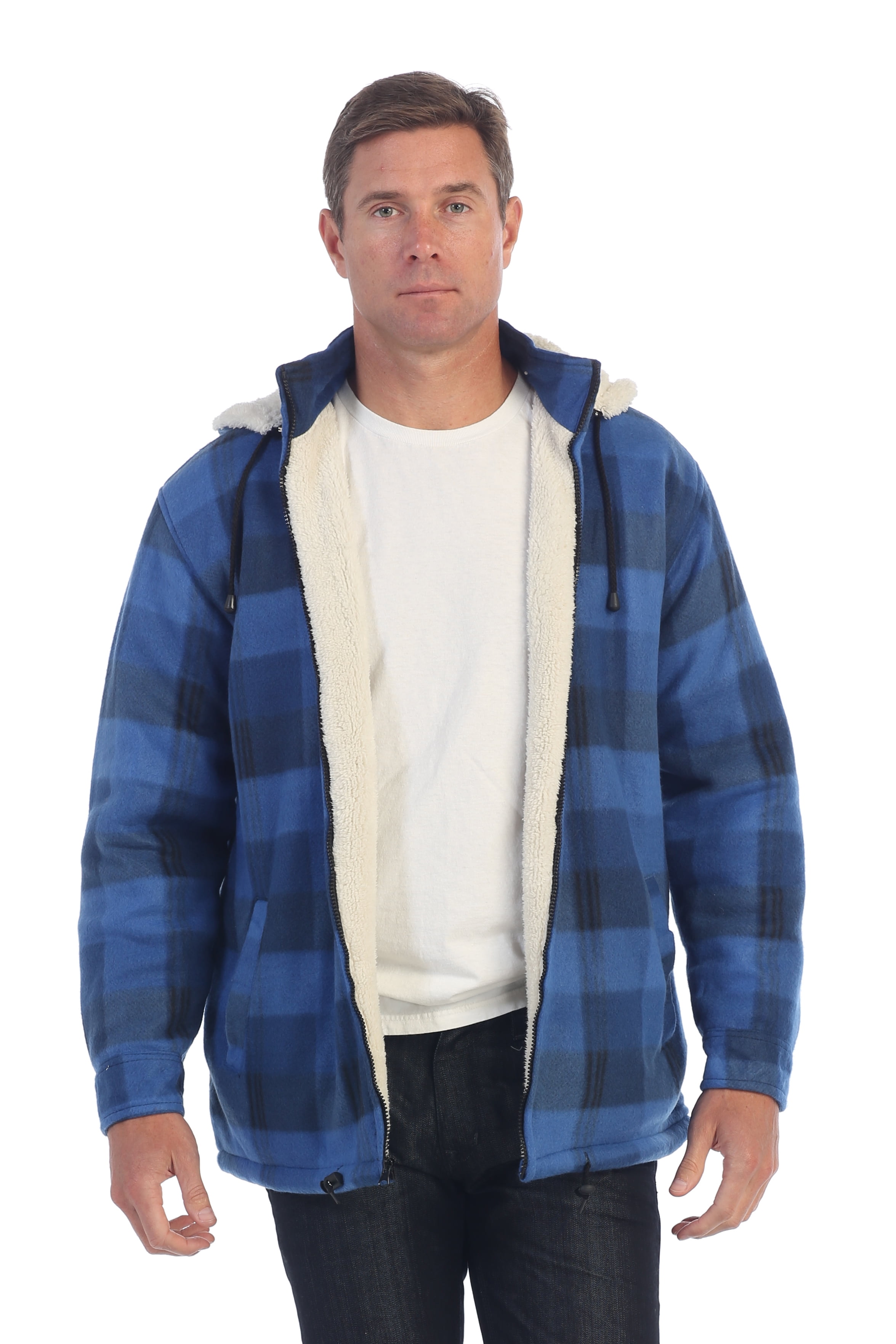 Gioberti Mens Sherpa Lined Flannel Jacket with Removable Hood