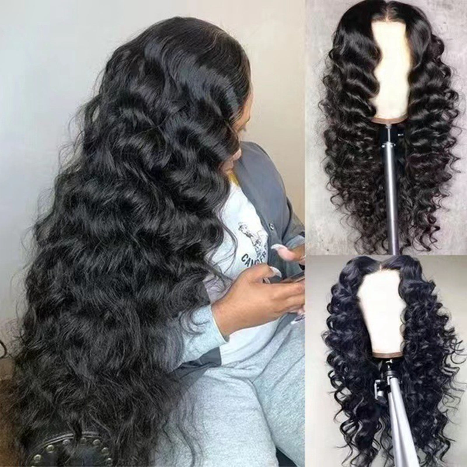 Long Deep Curly Front Lace Wig for Women Natural Looking Human Hair Extension with Hairline Full and Thick Design