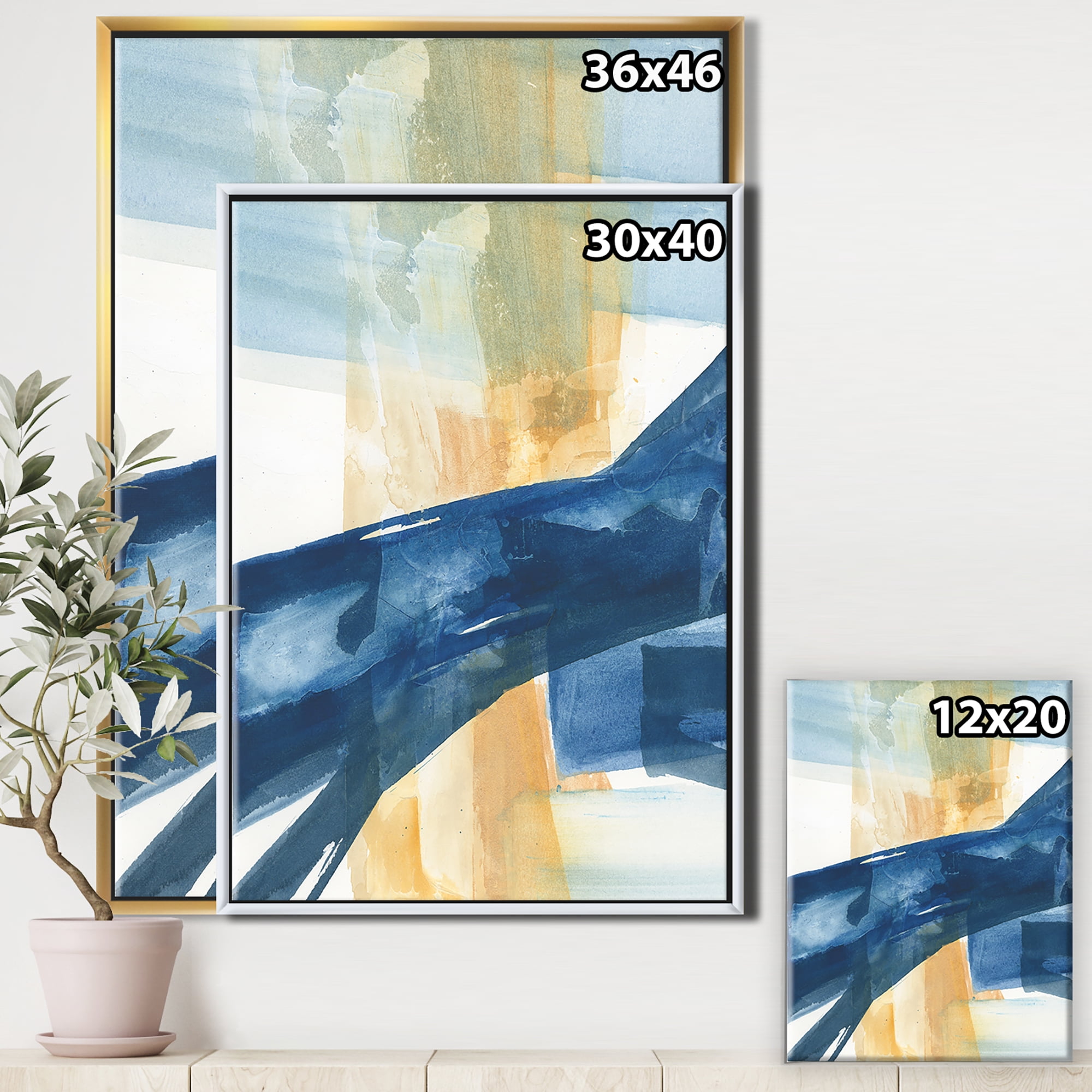 Designart ' Indigo Panel III ' Glam Modern Framed Canvas