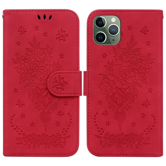 Wallet Case for iPhone 11 Pro 5.8-Inch, Embossed Flower Shockproof Flip Case with Magnetic Kickstand Card Slots Phone Cover for iPhone 11 Pro,Red
