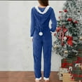 thumbnail image 4 of Women's One Piece Hooded Pajamas Christmas Onesie Outfits Fuzzy Plush Soft Warm Front Zip Jumpsuit Sleepwear (L, Blue), 4 of 7
