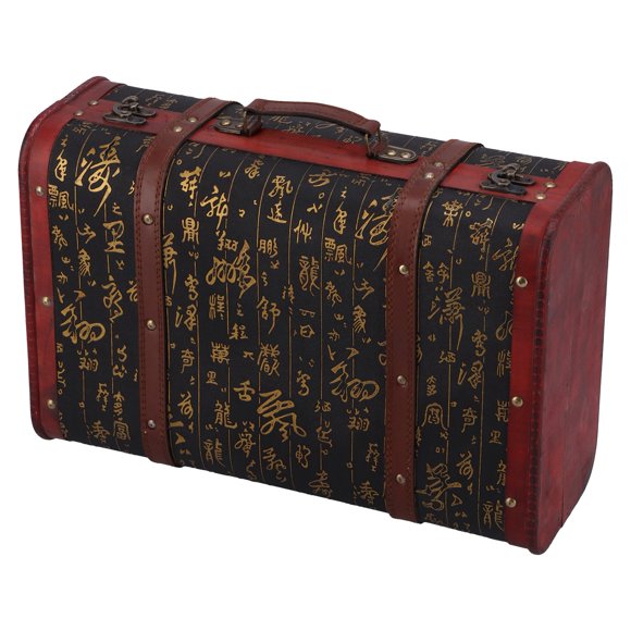 Vintage Decorative Wooden Storage Chest,Antique Wood Suitcase Trunk with Faux Leather Straps, Rustic Box for Home Decor, Event Props, Memory Keepsakes, and Organizing