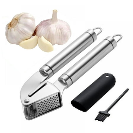 

Popvcly Garlic Press Stainless Steel Mincer and Crusher with Silicone Roller Peeler. Rust Proof Easy Squeeze Dishwasher Safe Easy Clean