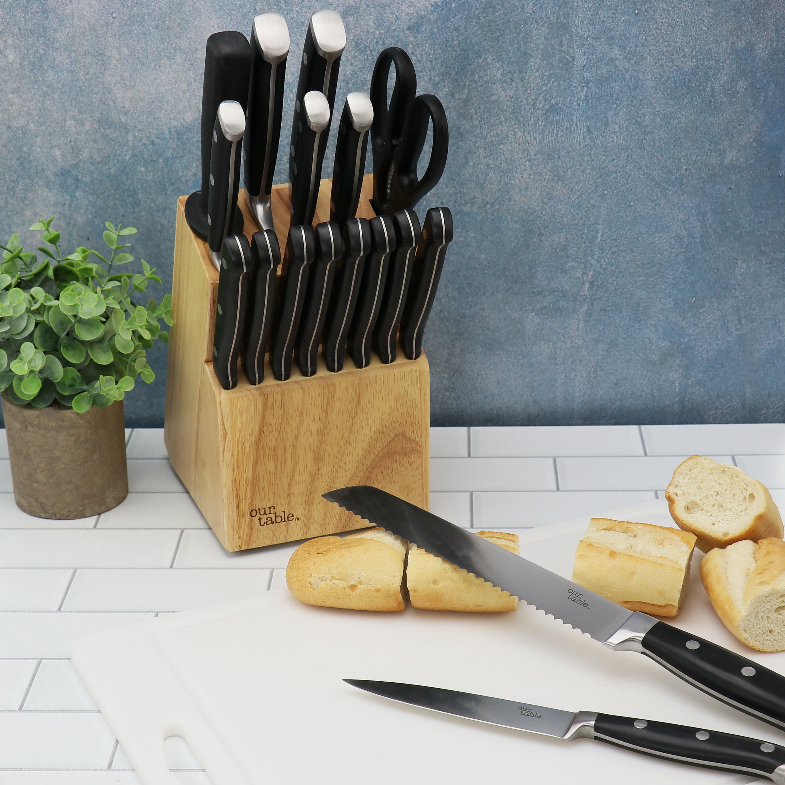 Our Table 18 Piece Stainless Steel Forged Triple Riveted Cutlery Block Set in Black
