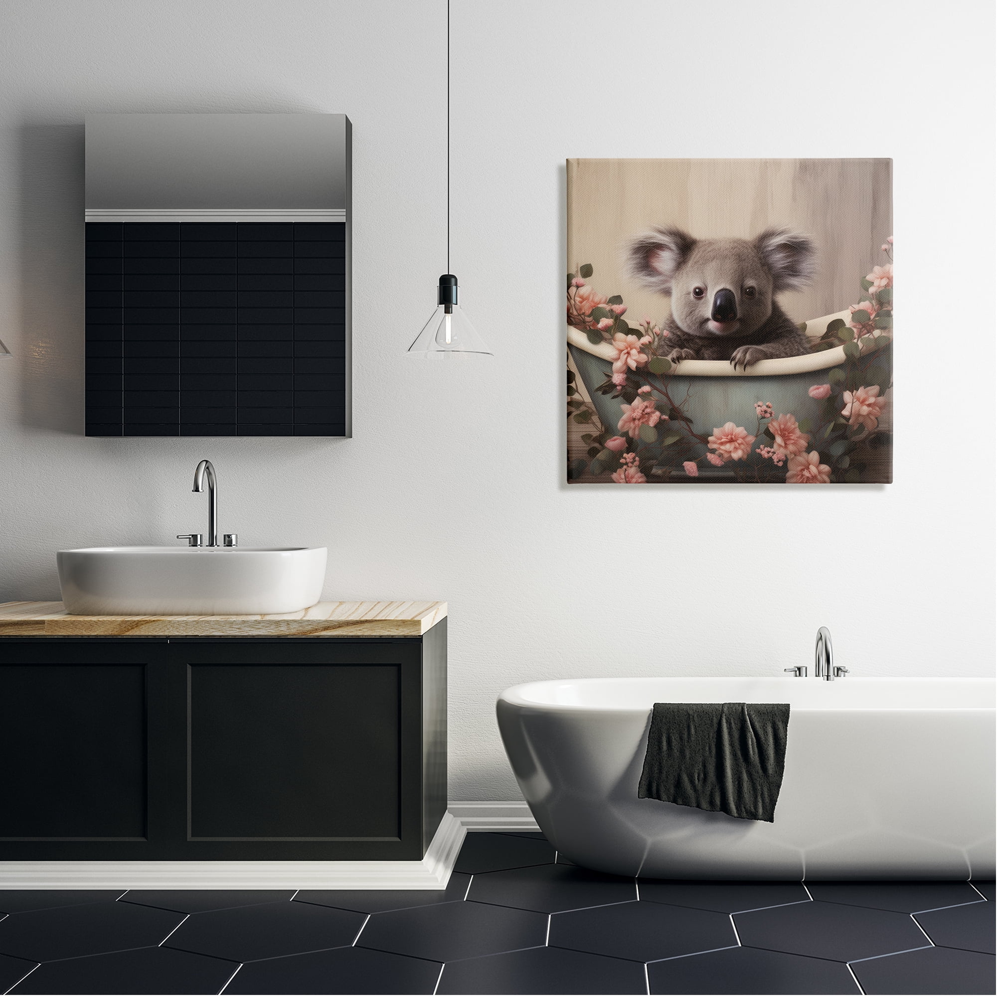 Stupell Industries Koala Bathroom Pink Florals Animals & Insects Painting Gallery Wrapped Canvas Art Print Wall Art, 30 x 30