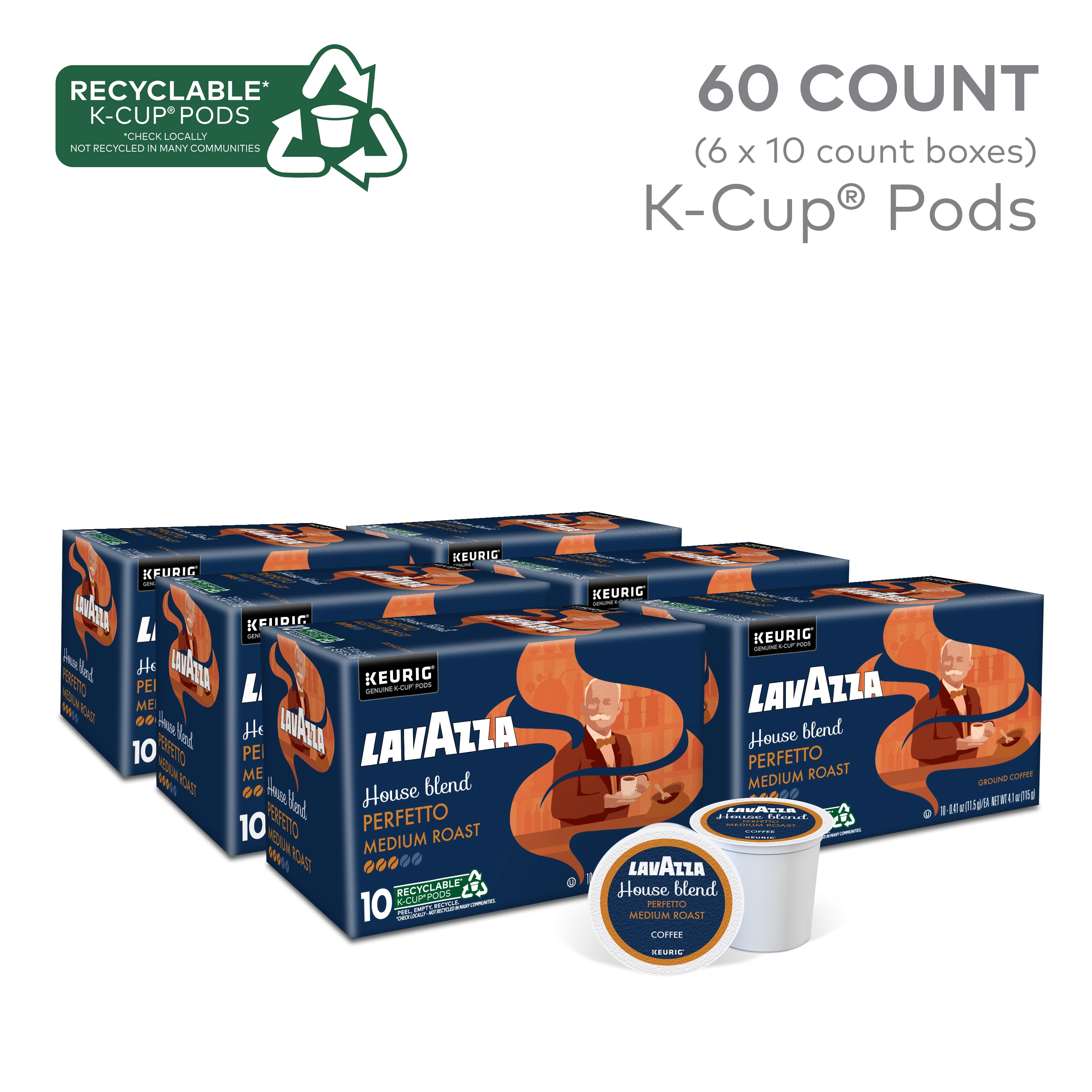 Lavazza House Blend Perfetto Keurig K-Cup® Pods, Medium Roast, 100% Arabica (60 Pods)
