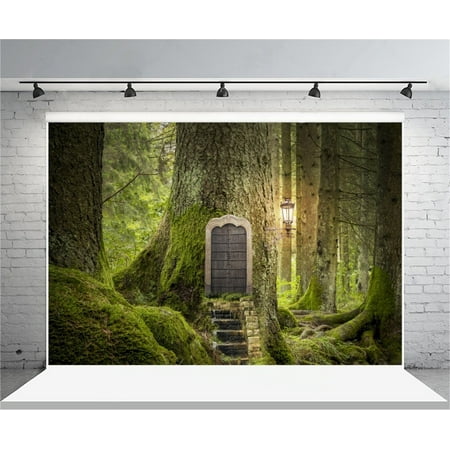 Image of 7x5ft Magic Forest Backdrop Fantasy Tree House Photography Background Fairy Tale Woods Story Girl Kid Child Artistic Portrait Photo Shoot Studio Props Video Drop Drape