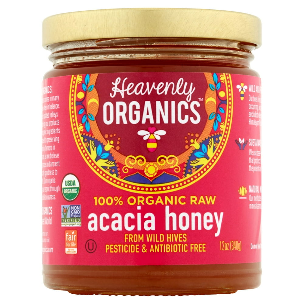 Heavenly Organics 100 Organic Raw Acacia Honey, 12 oz, 6 pack