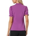 thumbnail image 3 of INSPIRAR CHIC Blusas de Verano para Mujeres de Color Sólido con Lazo en el Cuello y Mangas Cortas para Usar en el Trabajo Magenta 2XL, 3 of 6