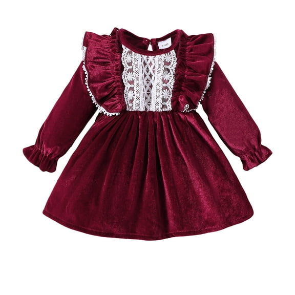 Kucnuzki Newborn Baby Girls Dress Round Neck Long Sleeves Dress Fall-winter A-line One-piece Dress Red 6-12 Months