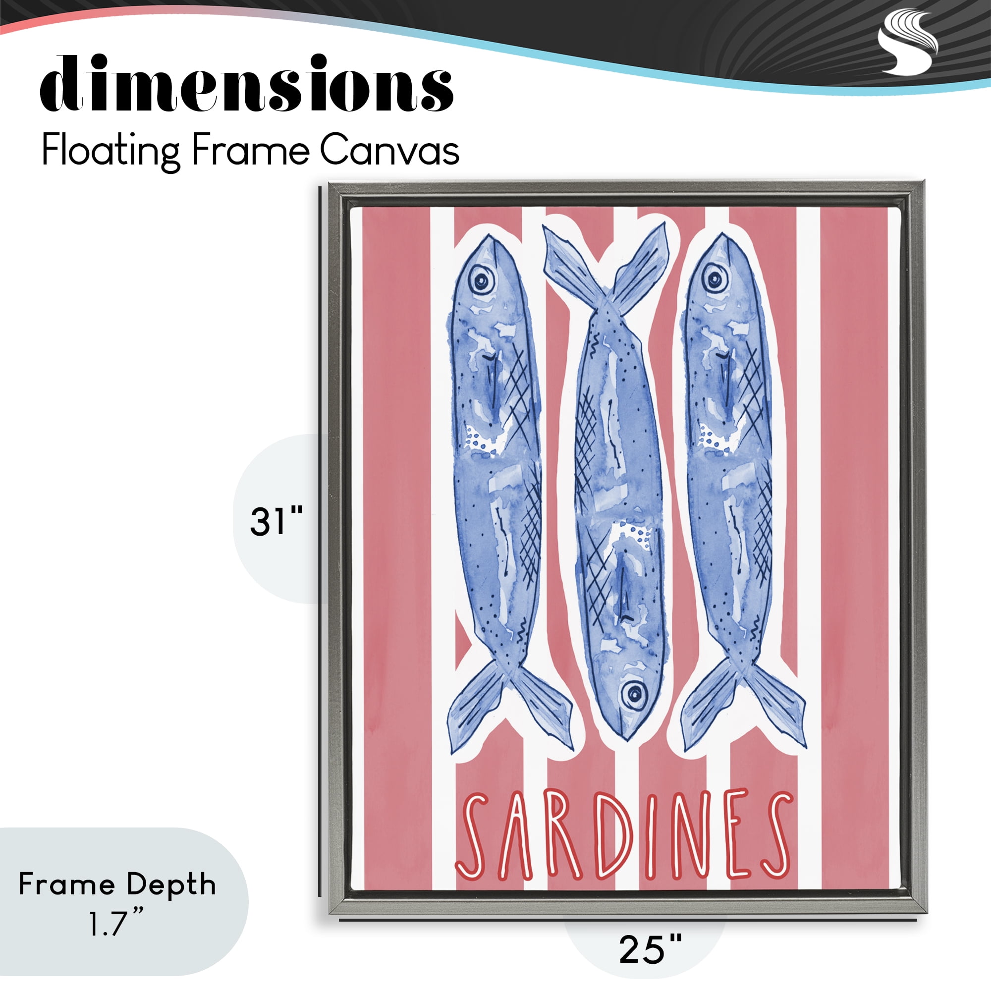 Stupell Industries Americana Sardines on Pink Stripes Gray Framed Floater Canvas Wall Art, design by Nola James