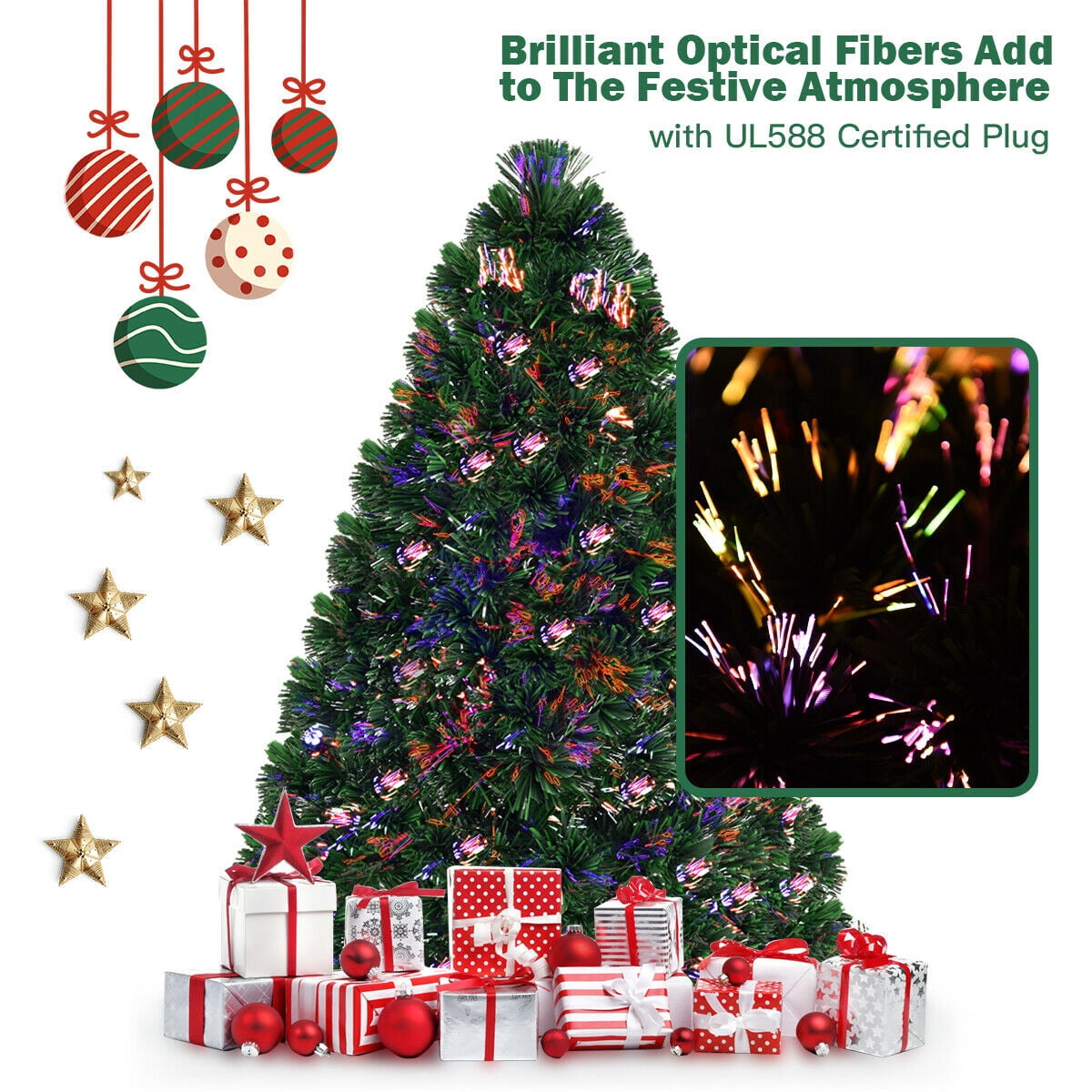 Gymax Fiber Optic 4'Artificia Christmas Tree PVC Material Metal Stand Holidy Decoration